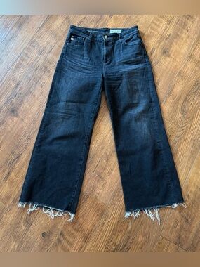 AG Jeans Womens 28 Black Saige Wide Leg Crop High Rise Raw Hem Boho Denim